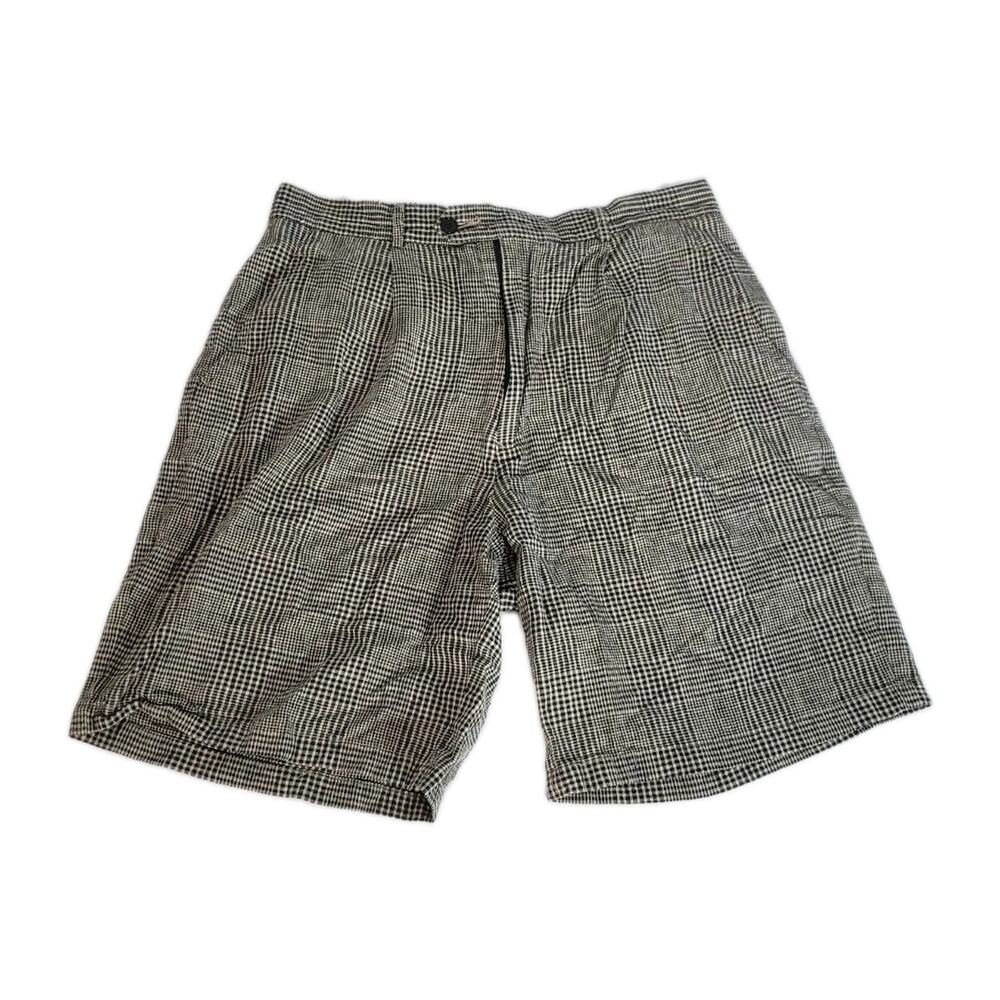 Perry Ellis Linen Cotton Blend Chino Plaid/Striped Shorts Size 33